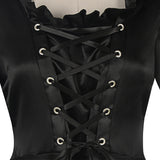 Déguisement Robe Longue à Capuche de Sorcière Rétro Médiévale Noire Femme