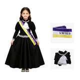Déguisement Robe Longue Noire Médiévale de Style Victorien Rétro Enfant