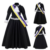 Déguisement Robe Longue Noire Médiévale de Style Victorien Rétro Enfant