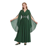 Déguisement Robe Vintage Médiévale Brodée à Col en V et Manches Cloche Femme