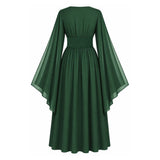 Déguisement Robe Vintage Médiévale Brodée à Col en V et Manches Cloche Femme
