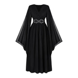 Déguisement Robe Vintage Médiévale Brodée à Col en V et Manches Cloche Femme
