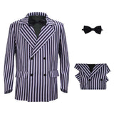 Déguisement Veste de Costume à Rayures Noires et Grises Homme