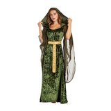 Déguisement Robe Longue à Capuche Vintage Vert pour Halloween Carnaval