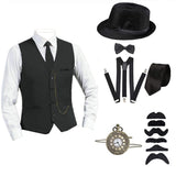 Déguisement 1920s Adulte Jay Gatsby Chemise+Gilet Tenue Ensemble 8 Pièces