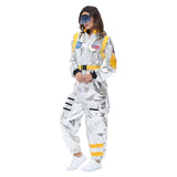 Déguisement Femme Astronaute Combinaison Costume Bleu/Jaune pour Halloween Carnaval