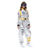 Déguisement Femme Astronaute Combinaison Costume Bleu/Jaune pour Halloween Carnaval