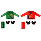 Déguisement Enfant Ninja Tenue Verte/Rouge Costume pour Halloween Carnaval