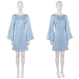 Déguisement Femme 1970s Robe Jacquard Bleue/Violette Hippe Costume pour Halloween Carnaval