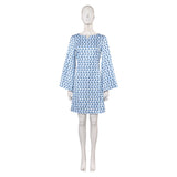 Déguisement Femme 1970s Robe Jacquard Bleue/Violette Hippe Costume pour Halloween Carnaval
