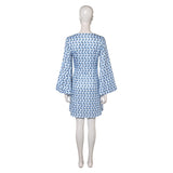 Déguisement Femme 1970s Robe Jacquard Bleue/Violette Hippe Costume pour Halloween Carnaval