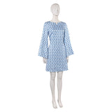 Déguisement Femme 1970s Robe Jacquard Bleue/Violette Hippe Costume pour Halloween Carnaval