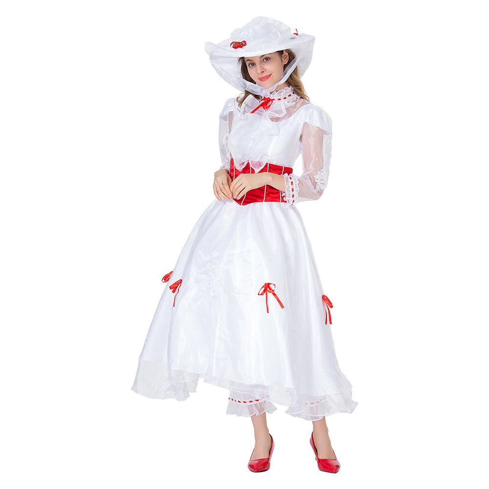 Mary Poppins Femmes Robe Blanche de Princesse Cosplay Costume