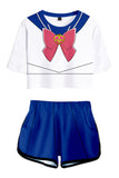 Sailor Moon Costume Sportif d’été pour Femmes T-shirt Imprimé 3D Décontracté+Short Kawaii Costume
