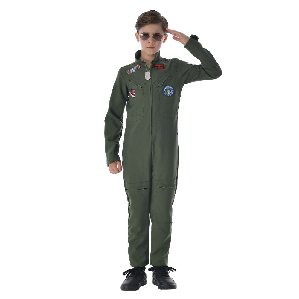 Déguisement Garçon Top Gun Combinaison d'Aviateur Costume d'Halloween 