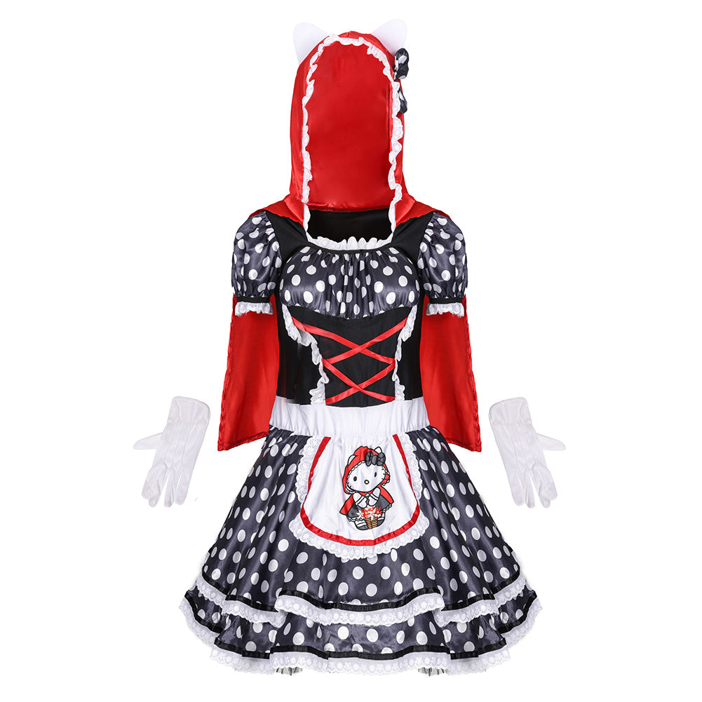 Déguisement Femme Petit Chaperon Rouge Imprimé Chat Maid Costume Halloween