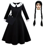 Déguisement Enfant Wednesday Addams Wednesday Robe+Sac+Perruque Costume