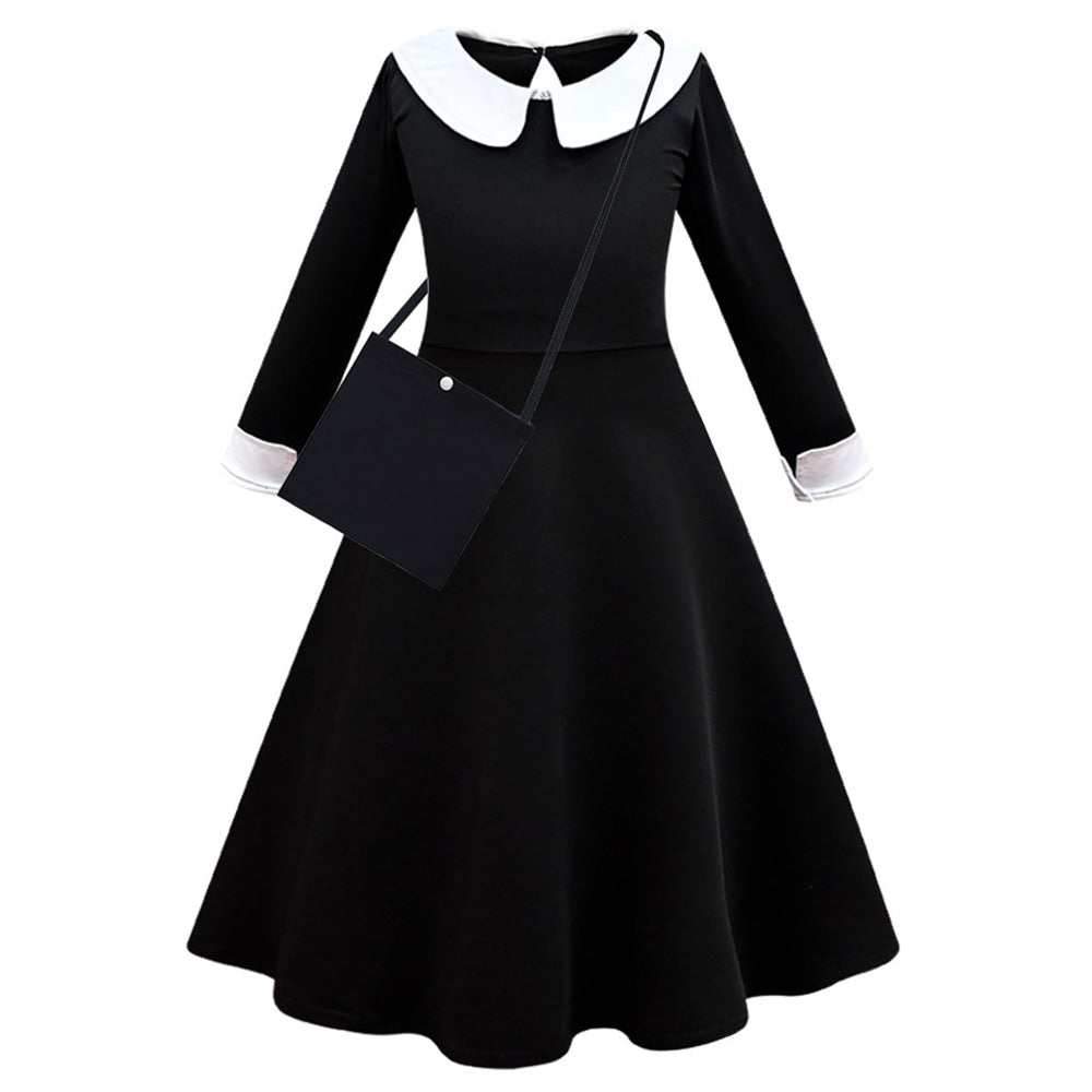 Déguisement Enfant Wednesday Addams Wednesday Robe+Sac+Perruque Costume