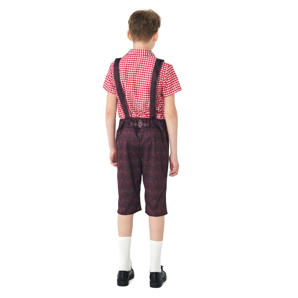 Déguisement Enfant Chemise à Carreaux Rouges Pantalon à Bretelles Oktoberfest Cotume