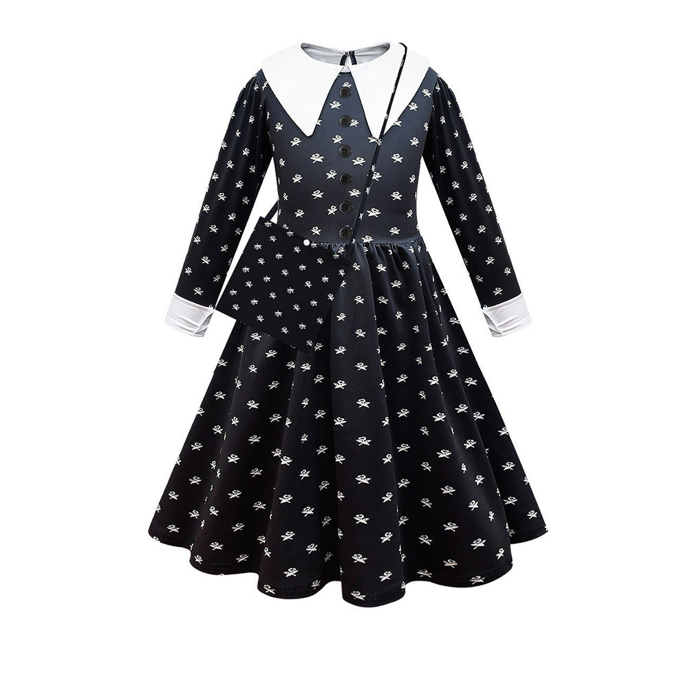 Déguisement Enfant Wednesday Addams Robe Perruque Cosplay Costume Carnaval
