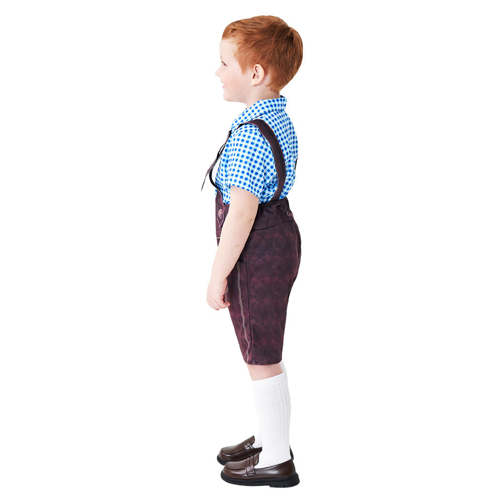 Déguisement Enfant Chemise à Carreaux Bleus Pantalon à Bretelles Oktoberfest Cotume
