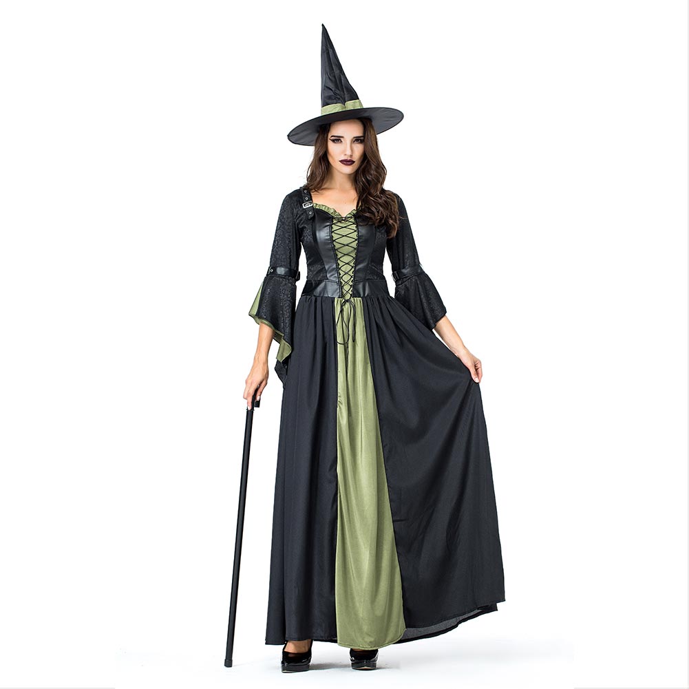Déguisement Adulte Femme Sorcière Robe Longue Costume Carnaval Halloween