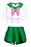 Sailor Moon Costume Sportif d’été pour Femmes T-shirt Imprimé 3D Décontracté+Short Kawaii Costume