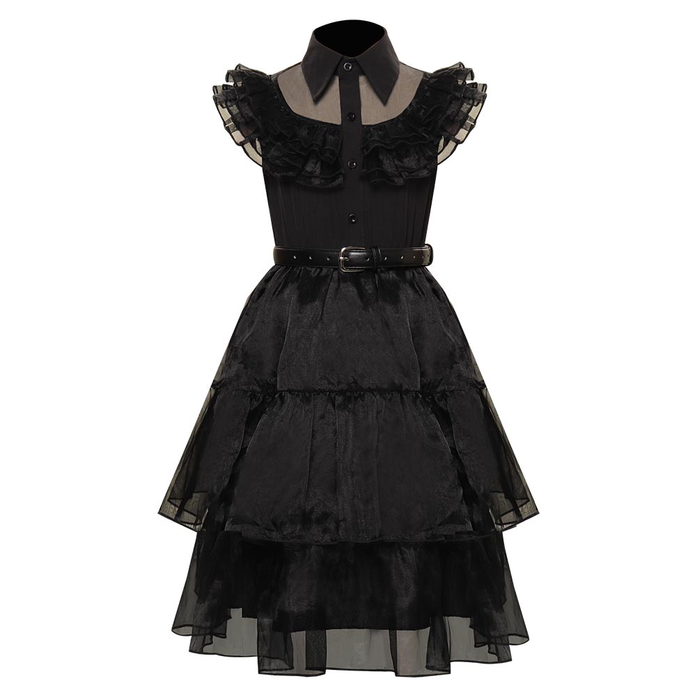 Déguisement Enfant Wednesday Addams Boule Noir Robe Costume Carnaval