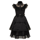Déguisement Enfant Wednesday Addams Boule Noir Robe Costume Carnaval