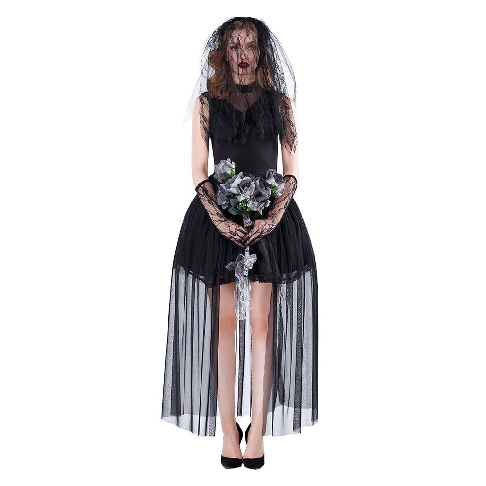 Déguisement Adulte Femme Mariée Fantôme Noir Costume Carnaval Halloween
