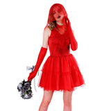 Déguisement Adulte Femme Mariée Fantôme Rouge Costume Carnaval Halloween