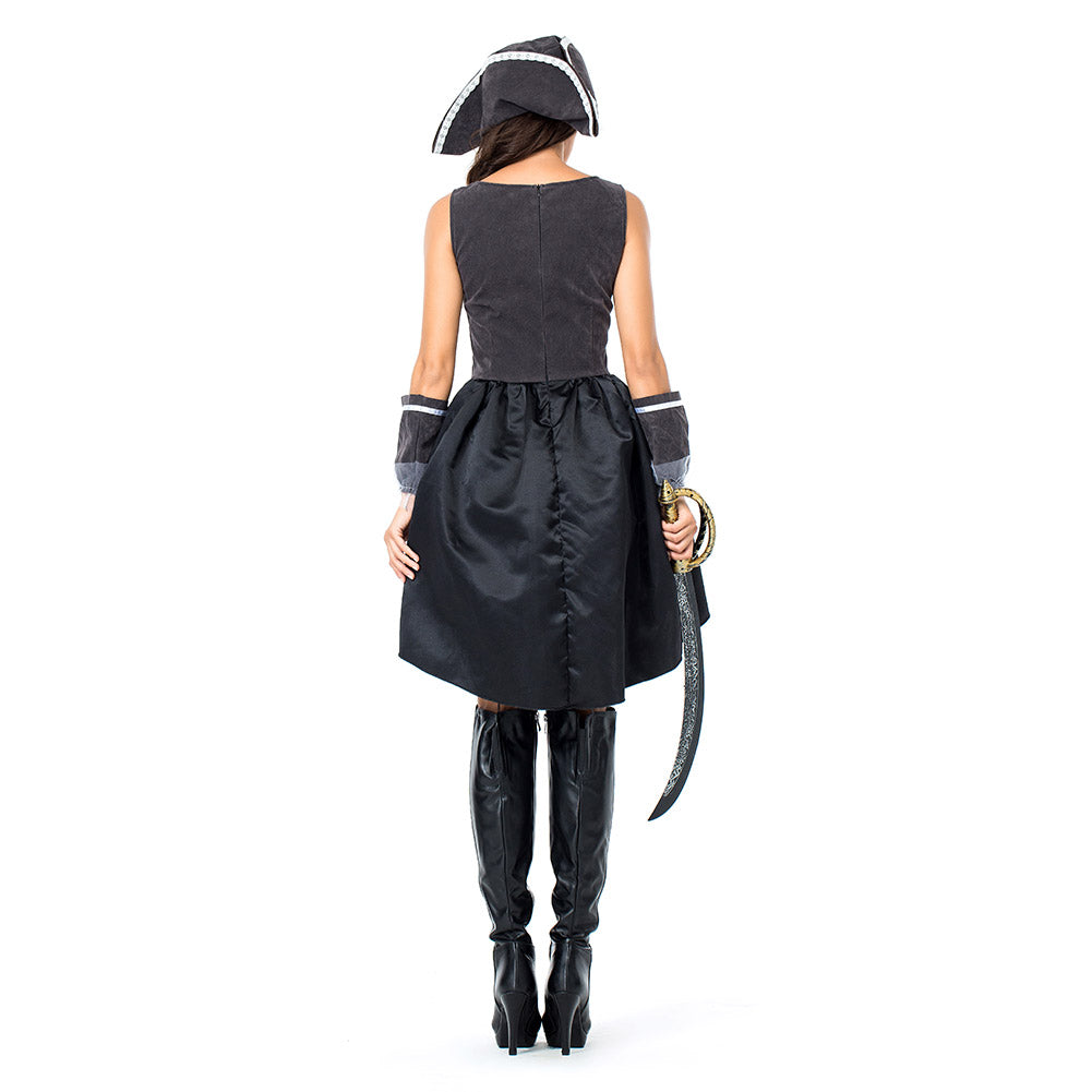 Déguisement Adulte Femme Pirate Robe Noir Costume Halloween