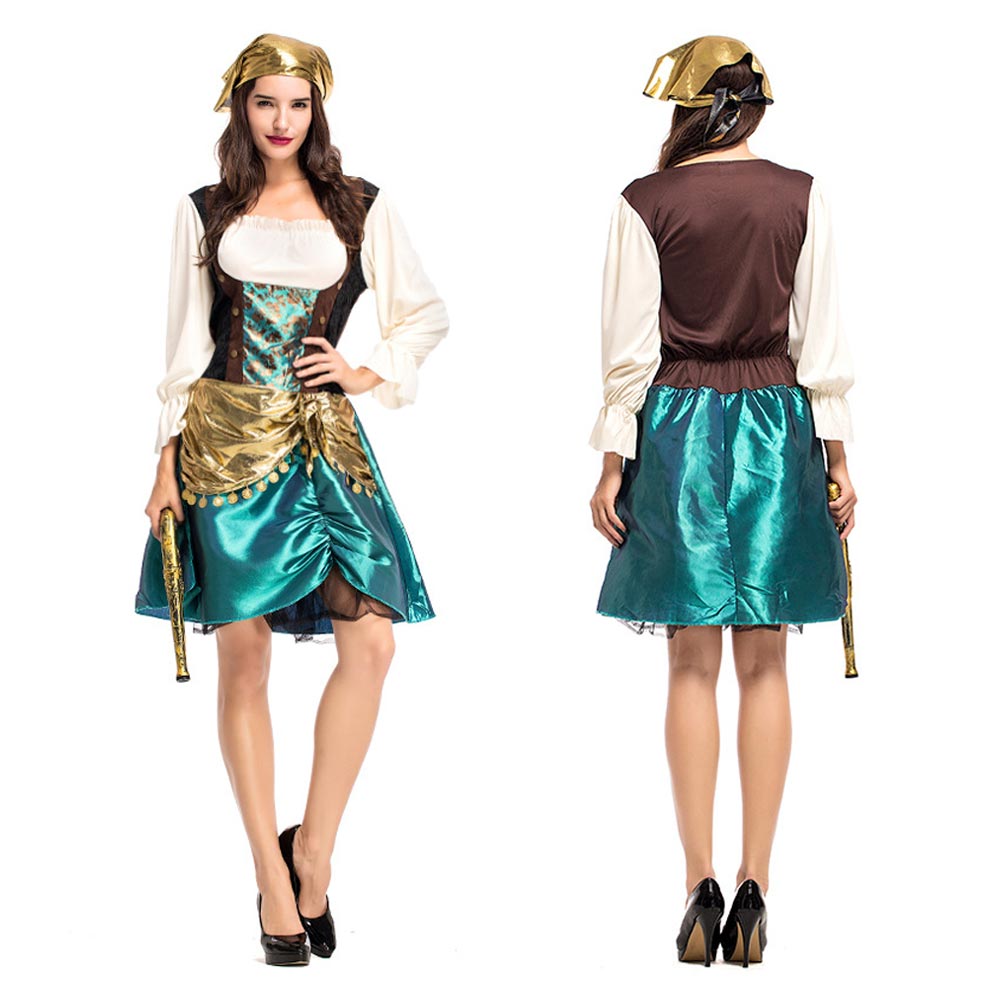 Déguisement Femme Pirate Robe Bleue Carnaval Costume