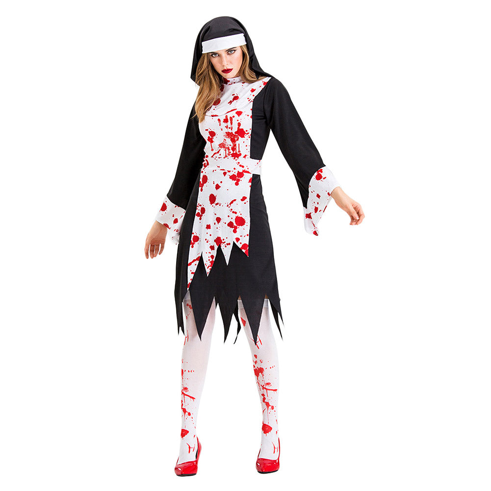 Deguisement Femme La Nonne Costume avec Sang Halloween Costume