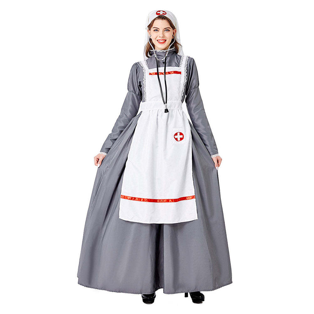 Docteur Infirmière Cosplay Femme Fantaisie Robes Longues Halloween Costume