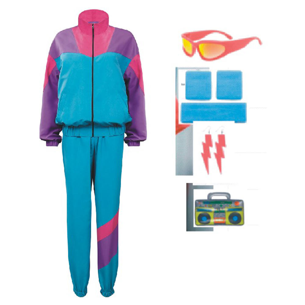 Déguisement 80s 90s Ensemble Vintage Violet et Bleu Costume