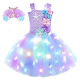 Déguisement The Little Mermaid TuTu Robe de Princesse LED d'Halloween pour Fille