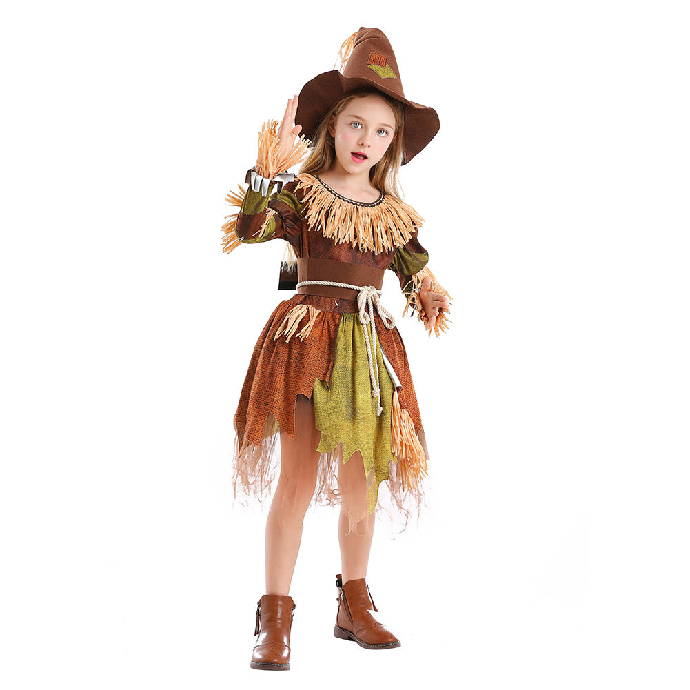 Halloween Carnaval Sorcier Épouvantail Tenue de Performance pour Enfants Cosplay Costume